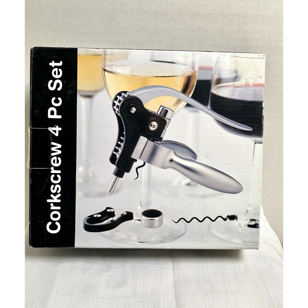 Wine Bottle Opener Corkscrew Set 4 Piece Kit Le Gourmet Chef Bottle Stopper